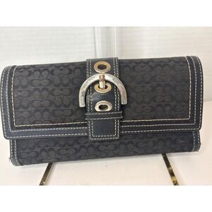 Coach Vintage Soho Signature C Canvas Tri-Fold Wallet w/ Checkbook Leather Trim